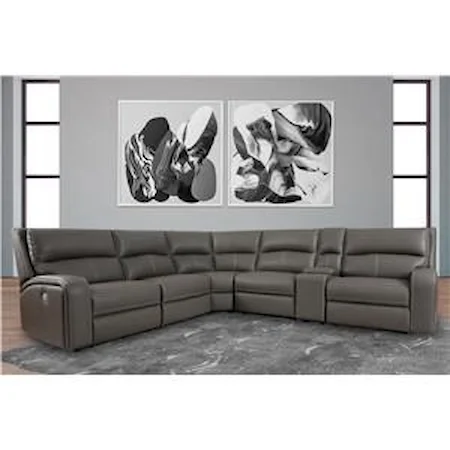 6 Piece Modular Power Reclining Sectional with Power Headrests, Zero Gravity, and Entertainment Console